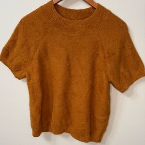 Pilcro Fuzzy Short Sleeve Sweater Burnt Orange Crewneck Anthropologie Size M